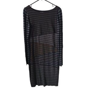 Joseph Ribkoff US Women's Size 10 Striped Tiered Midi Dress Long Sleeve Stretch